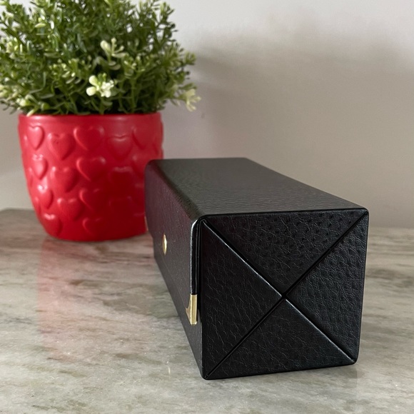 Black Leatherette Ring Roll up Case with Gold Hardware - Picture 3 of 5